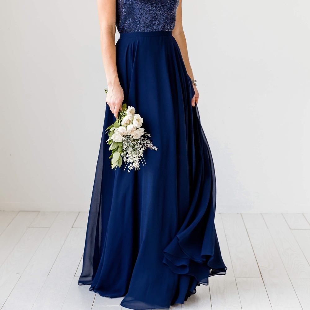 Navy Chiffon Maxi Skirt by Love Tanya